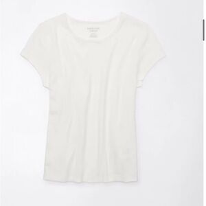American Eagle Outfitters Women's Cream Short Sleeve Hey Baby Ribbed Tee